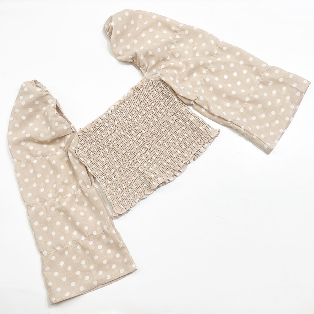 Princess Polly cream polka dot print ruched crop top